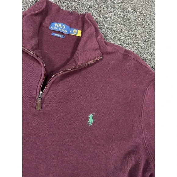 Polo Ralph Lauren 1/4 Zip Sweater Men's Large Estate Rib Pony Preppy Burgundy - Picture 5 of 8